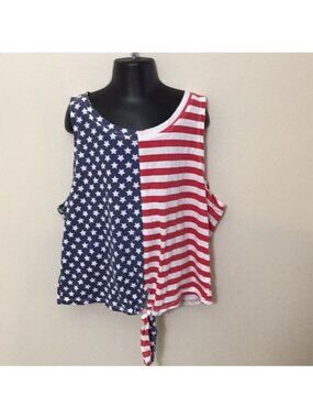City Streets girls American flag print tank top w/ tie in front, Size Medium